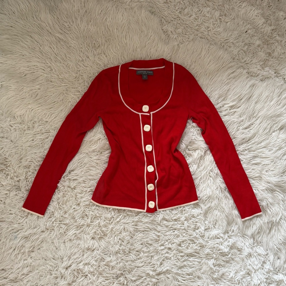 Josephine Chaus Red Cardigan with White Trim